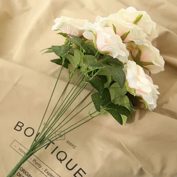 50 см височина 10 глави на изкуствени цветя, висококачествен изкуствен запресоване на рози цвете домашно сватбена коледна украса роза