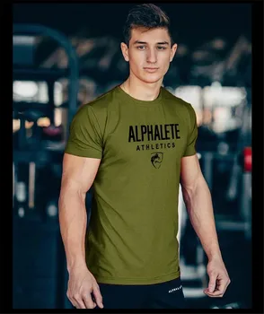 2021 нова марка ALPHALETE Мъжки мускулна тениска Културизъм Модни памук ризи за мъже Ежедневни Ежедневни облекла Градинска облекло