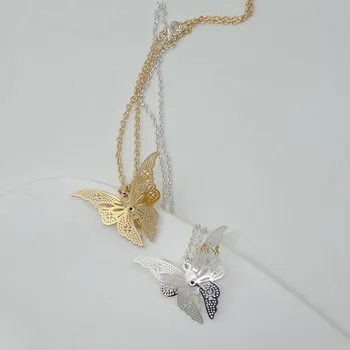 3D кухи заточени butterfly crystal цвете колие сплав мода изискани летящи крила на пеперуда колие дамски бижута