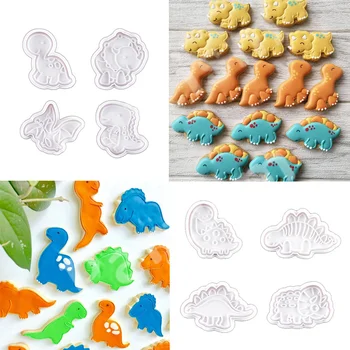 1 опаковане. Листата на динозавър Форма за бисквити Машина за бисквити за животни, Хранителни Пластмасови Инструменти за печене на кексчета за рожден Ден на динозавър
